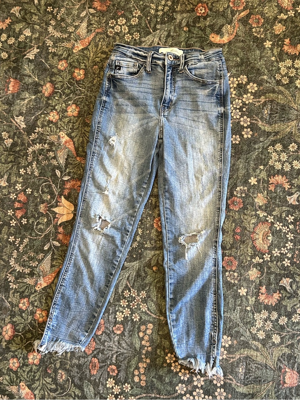 Kancan Distressed Raw Hem Skinny Ankle Jeans